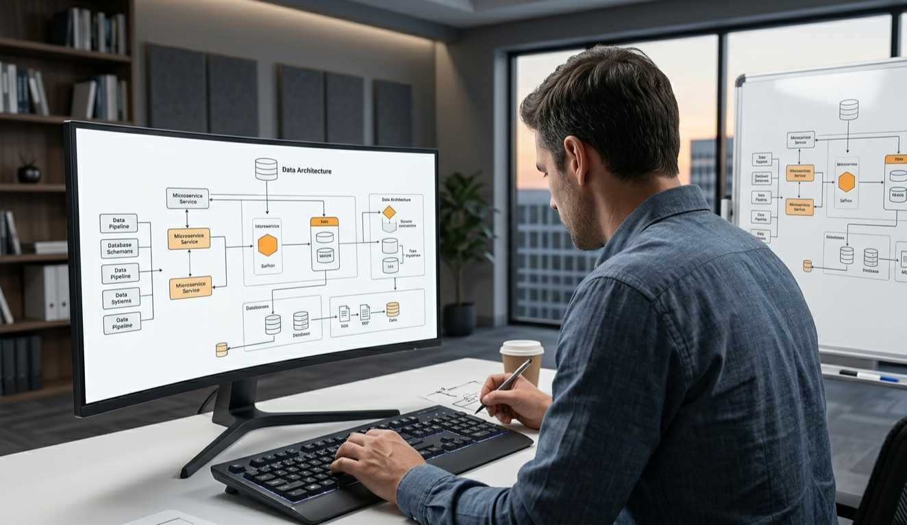 Specialist working on digital architecture and analytics systems